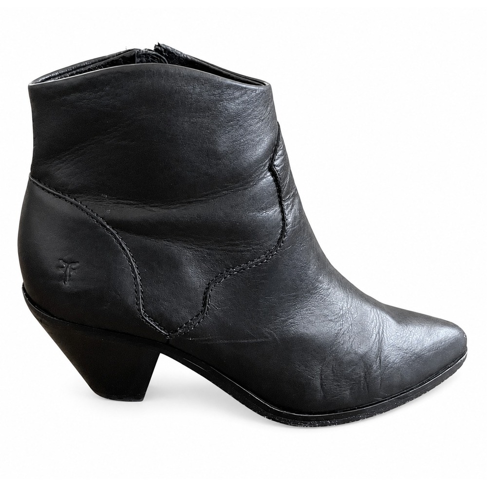 Frye Lila Western Short Boots Women 8 Black Leather Ankle Booties Side Zip